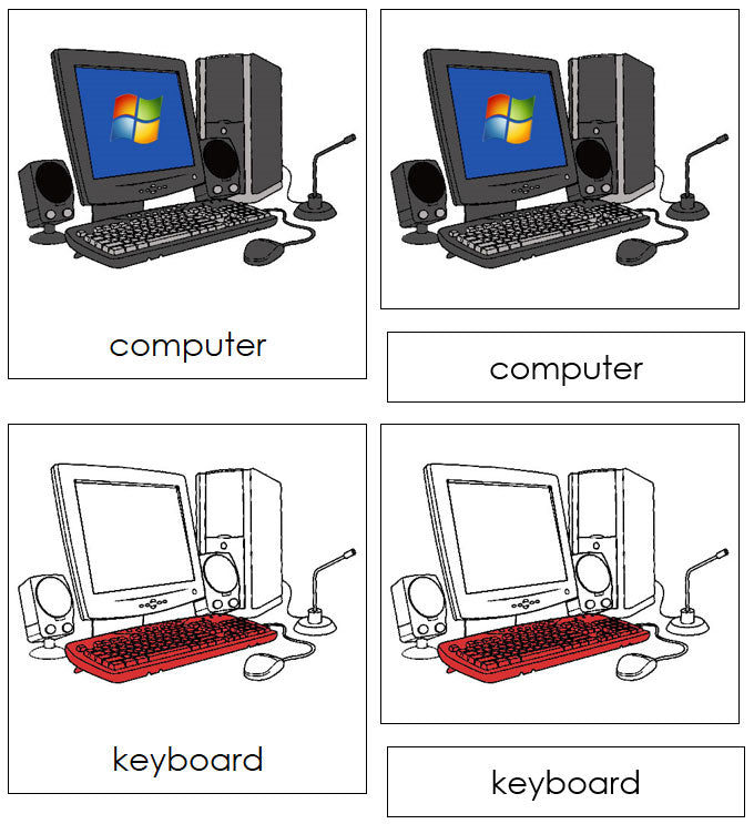 Computer Nomenclature Cards (red) - Montessori Print Shop