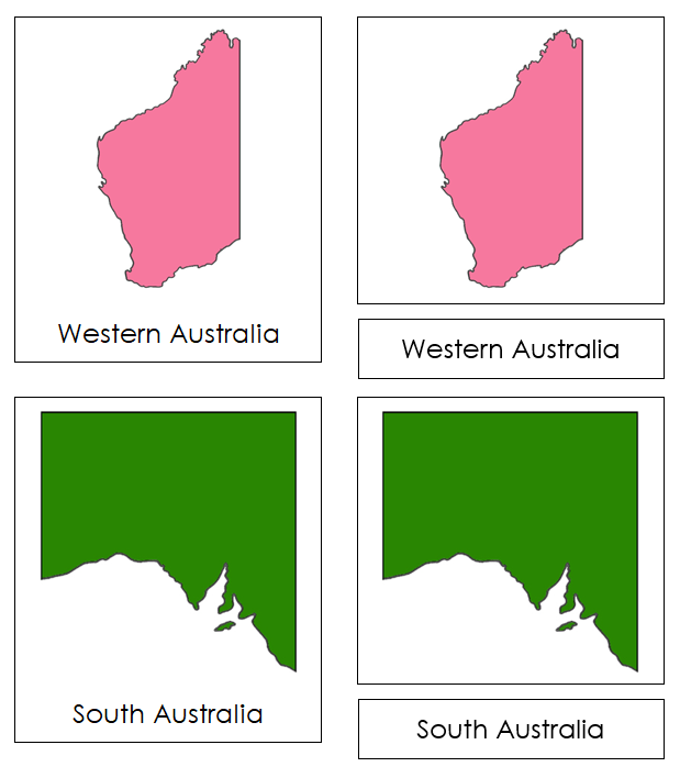 Australia States & Territories (color-coded) 3-Part Cards - Montessori Print Shop geography lesson