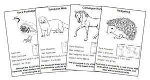 Animals of Europe Information Blackline Masters - Montessori Print Shop