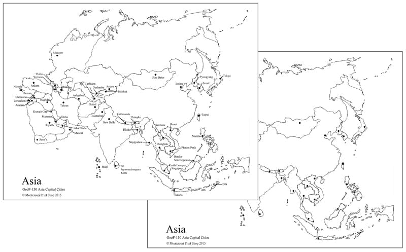 blank black and white map of asia