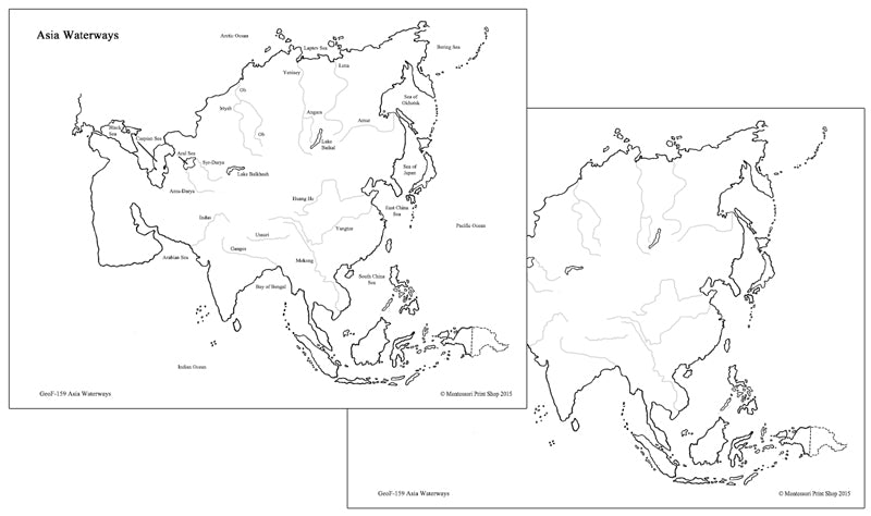 blank map of asia with rivers