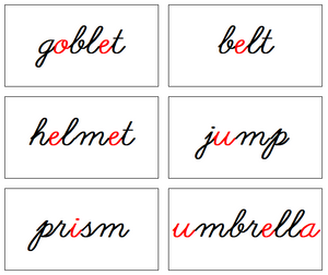 Phonetic Word Cards (black/red) Cursive Level 2- Montessori Print Shop