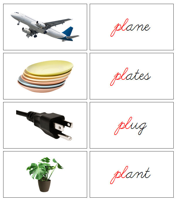 Step 3: Blends & Digraphs - Set 1 (photos) - CURSIVE - Montessori Print Shop language lesson