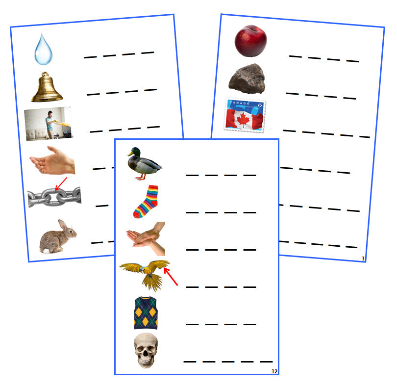 Blue Spelling Cards (photos) - CURSIVE - Montessori Print Shop phonics lesson