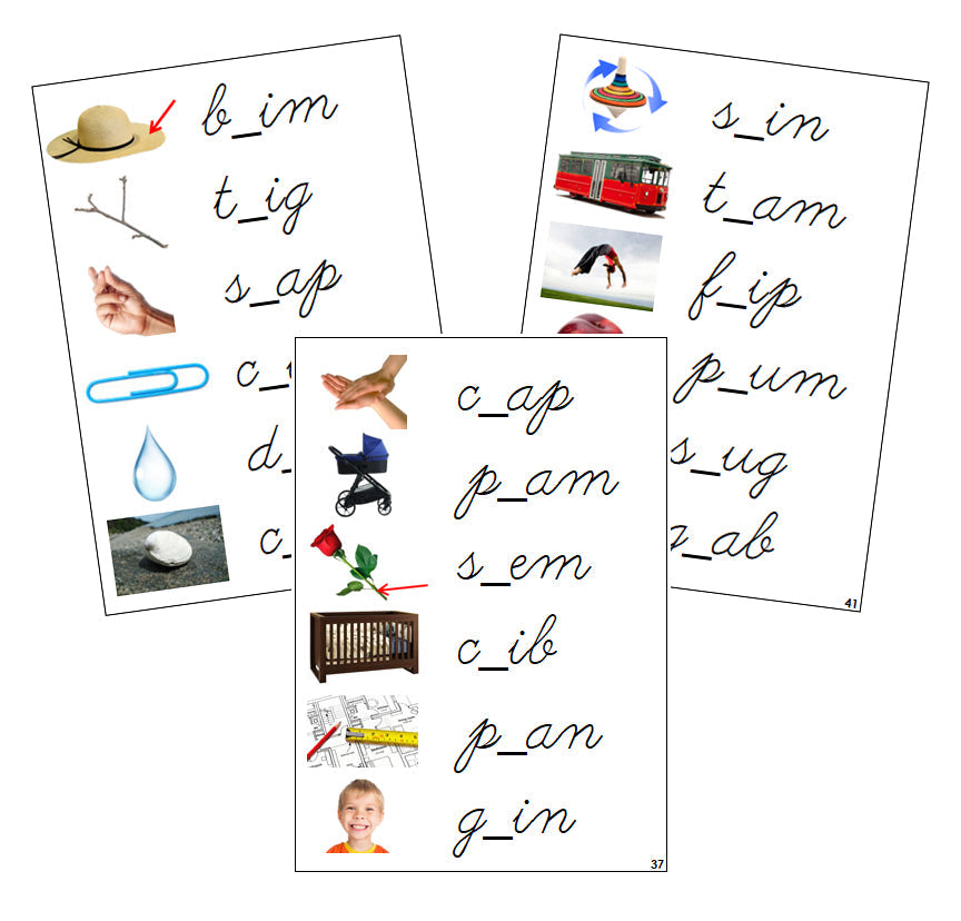 Step 2: CCVC Missing Consonant Cards (photos) - CURSIVE - Montessori Print Shop phonics lesson