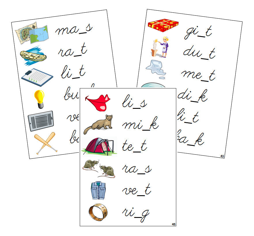Step 2: CVCC Missing Consonant Cards - CURSIVE - Montessori Print Shop phonics lesson