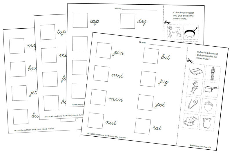 Phonetic Cut & Paste - Step 1 (cursive) - Montessori Print Shop