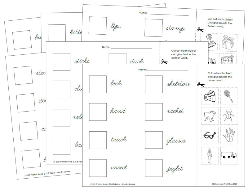 Phonetic Cut & Paste - Step 2 (cursive) - Montessori Print Shop