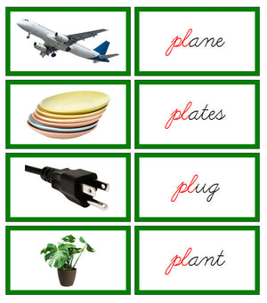 Green Blends & Digraphs - Set 1 (photos) - CURSIVE - Montessori Print Shop language lesson