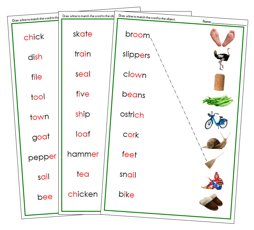 Green Phonogram Word & Picture Match - Set 1 (photos) - Montessori Print Shop phonogram language program