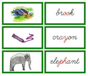 Green Phonogram Words & Picture Cards - Set 2 - CURSIVE - Montessori Print Shop phonogram lesson