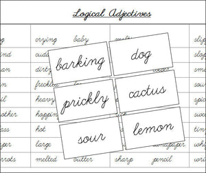 Logical Adjectives Matching Cards & Control Chart - Montessori Print Shop Grammar Lesson