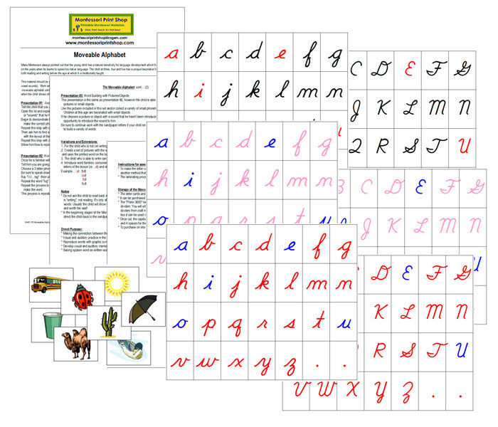 Montessori Moveable Alphabet with Instructions (Cursive) - Montessori Print Shop