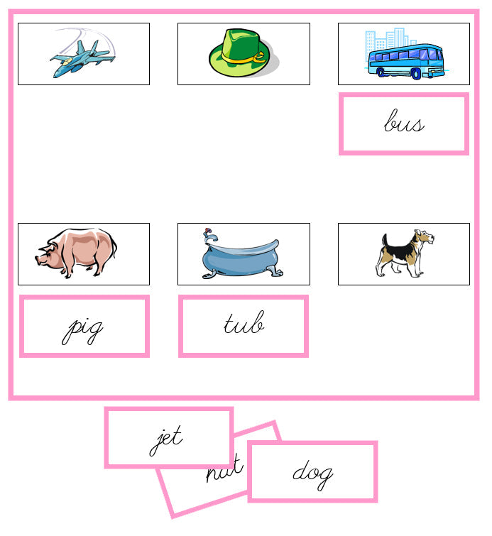 Pink Sheets & Labels - CURSIVE - Montessori Print Shop phonics lesson
