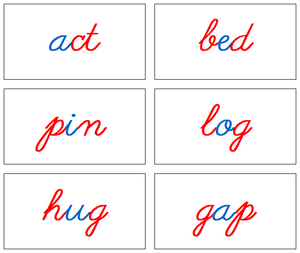 Phonetic Word Cards (red/blue) Cursive Level 1- Montessori Print Shop