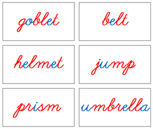 Phonetic Word Cards (red/blue) Cursive Level 2- Montessori Print Shop