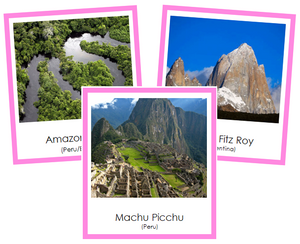 South American Landmarks (color-coded) - Montessori continent cards