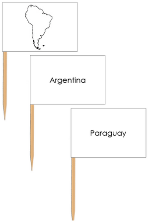 South America Map Labels: Pin Flags - Montessori geography materials