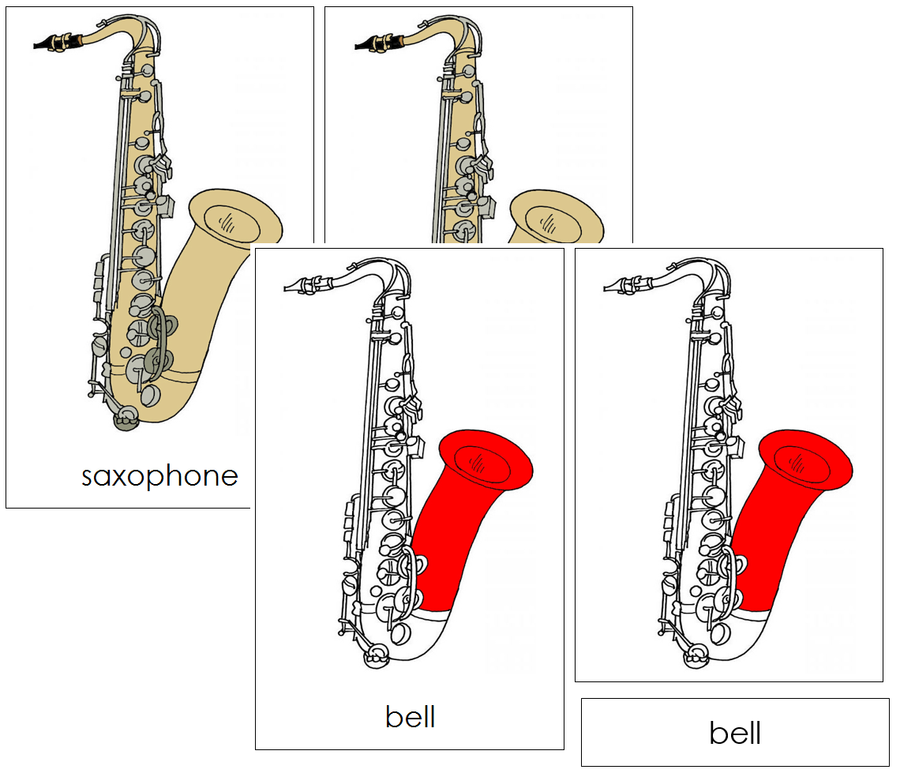 Saxophone Nomenclature Cards (red) - Montessori Print Shop