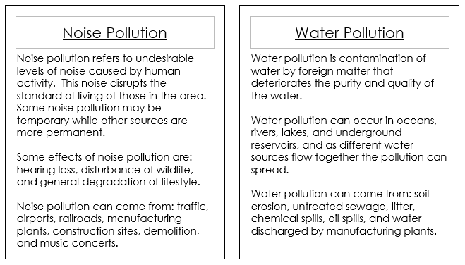 Types of Pollution Chart & Cards - Montessori Print Shop science materials