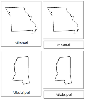 United States of America 3-Part Cards - Montessori Geography cards