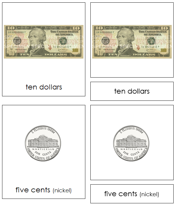 United States Currency Cards - Montessori Print Shop