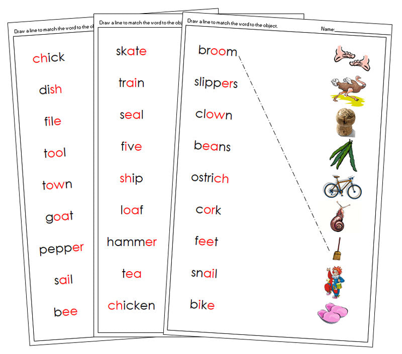 Step 3: Word & Picture Match Set 1 - phonogram language cards - Montessori Print Shop
